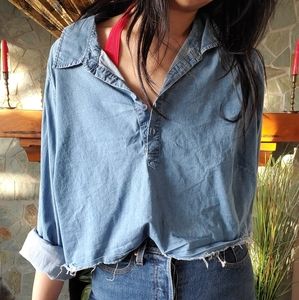 Vintage oversized D&Co cropped chambray top